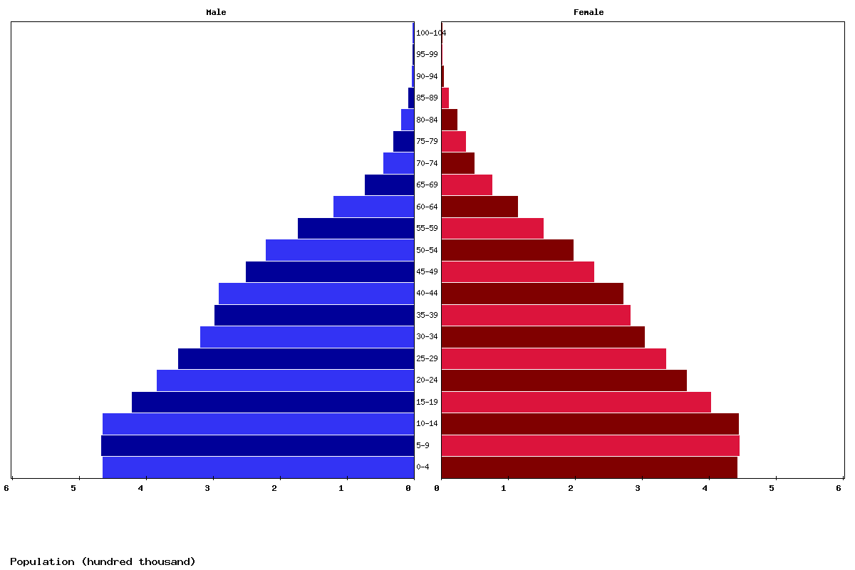 Jordan Age structure and Population pyramid