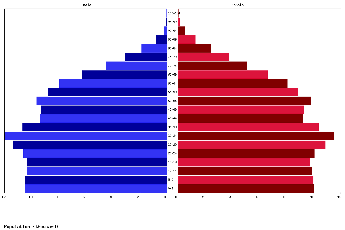 New Caledonia Age structure and Population pyramid